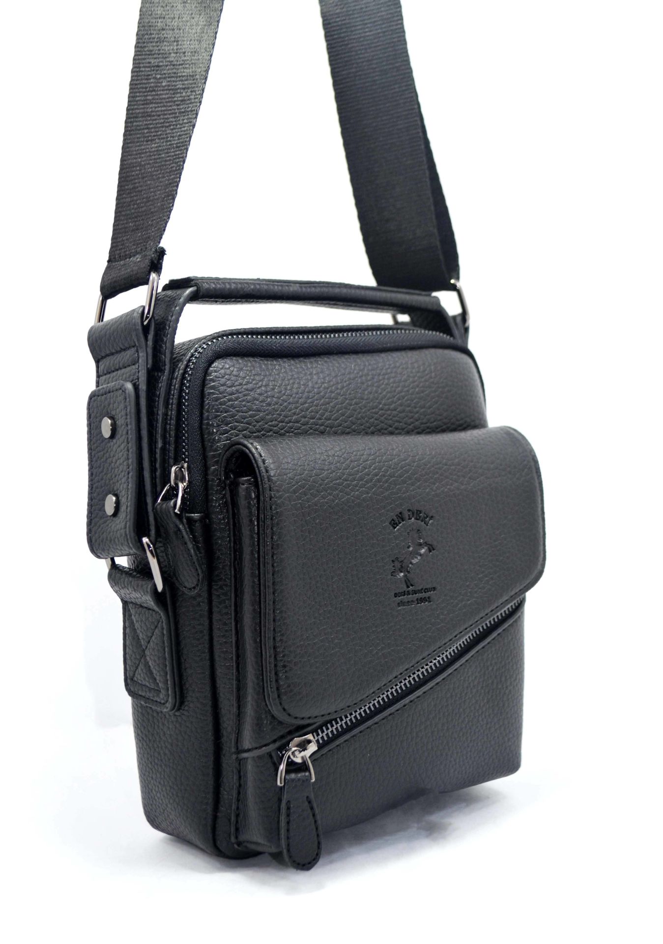 Erkek Siyah Renk Telefon Kartlık Bölmeli Ayarlanabilir Çapraz Askılı El Ve Omuz Çantası 7042