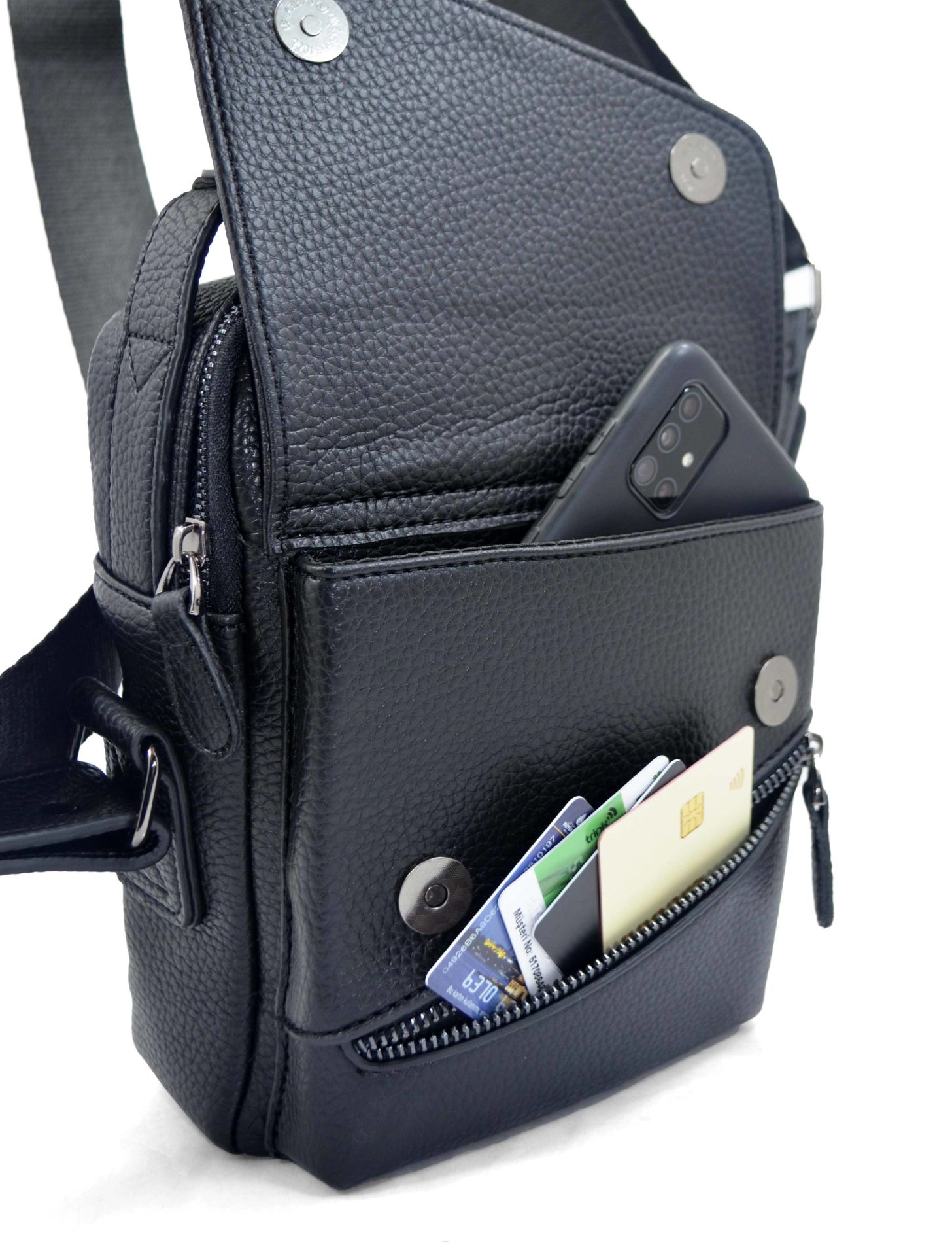 Erkek Siyah Renk Telefon Kartlık Bölmeli Ayarlanabilir Çapraz Askılı El Ve Omuz Çantası 7042