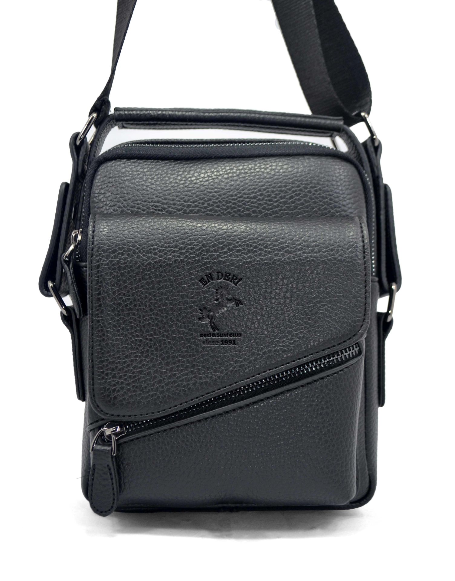 Erkek Siyah Renk Telefon Kartlık Bölmeli Ayarlanabilir Çapraz Askılı El Ve Omuz Çantası 7042