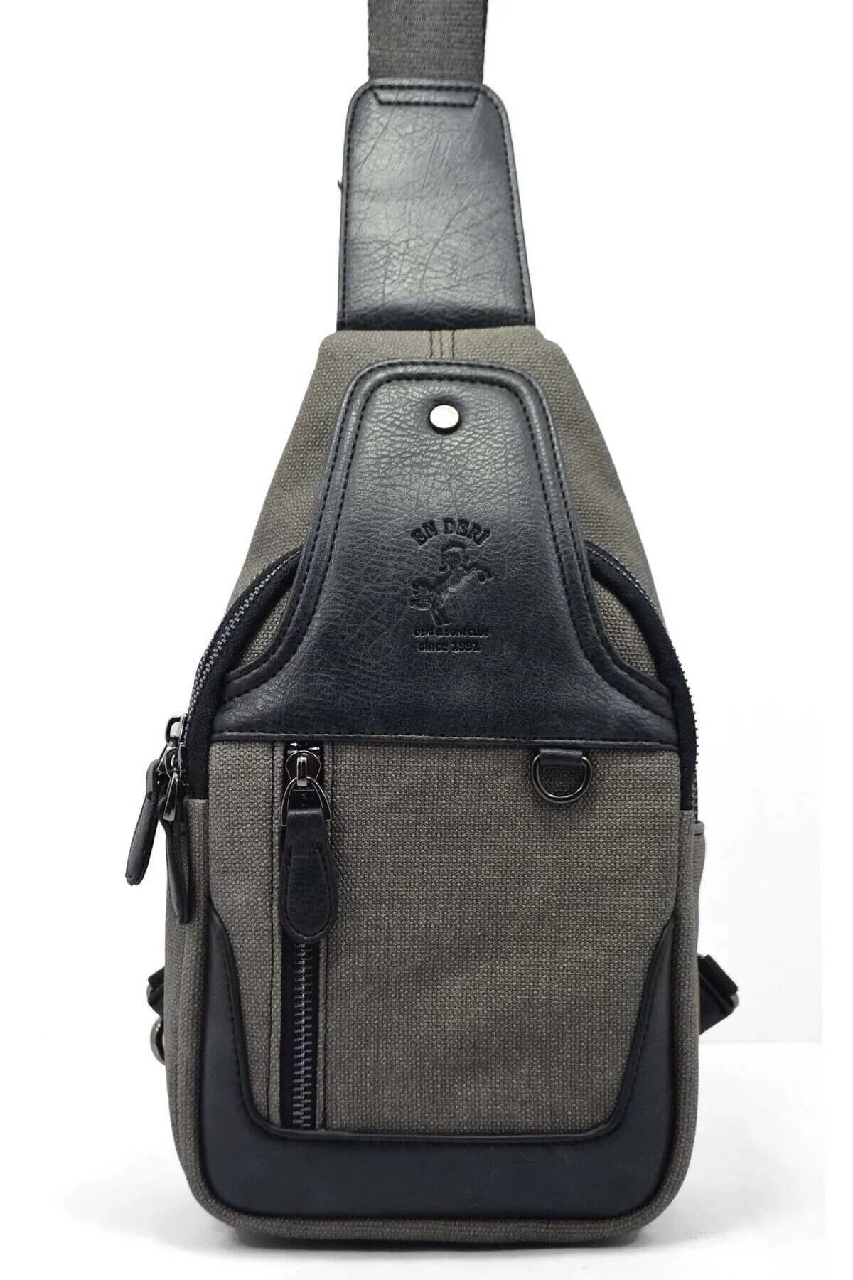 Erkek Kanvas Antrasit Çapraz Askılı Omuz Çantası Kanvas Çanta