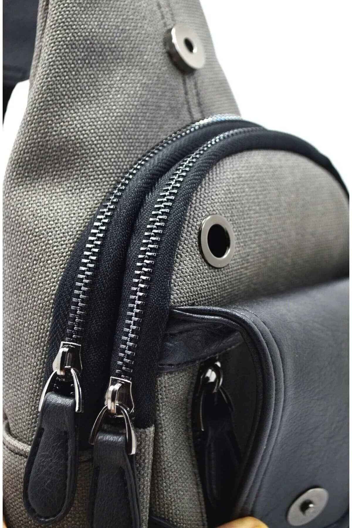 Erkek Kanvas Antrasit Çapraz Askılı Omuz Çantası Kanvas Çanta