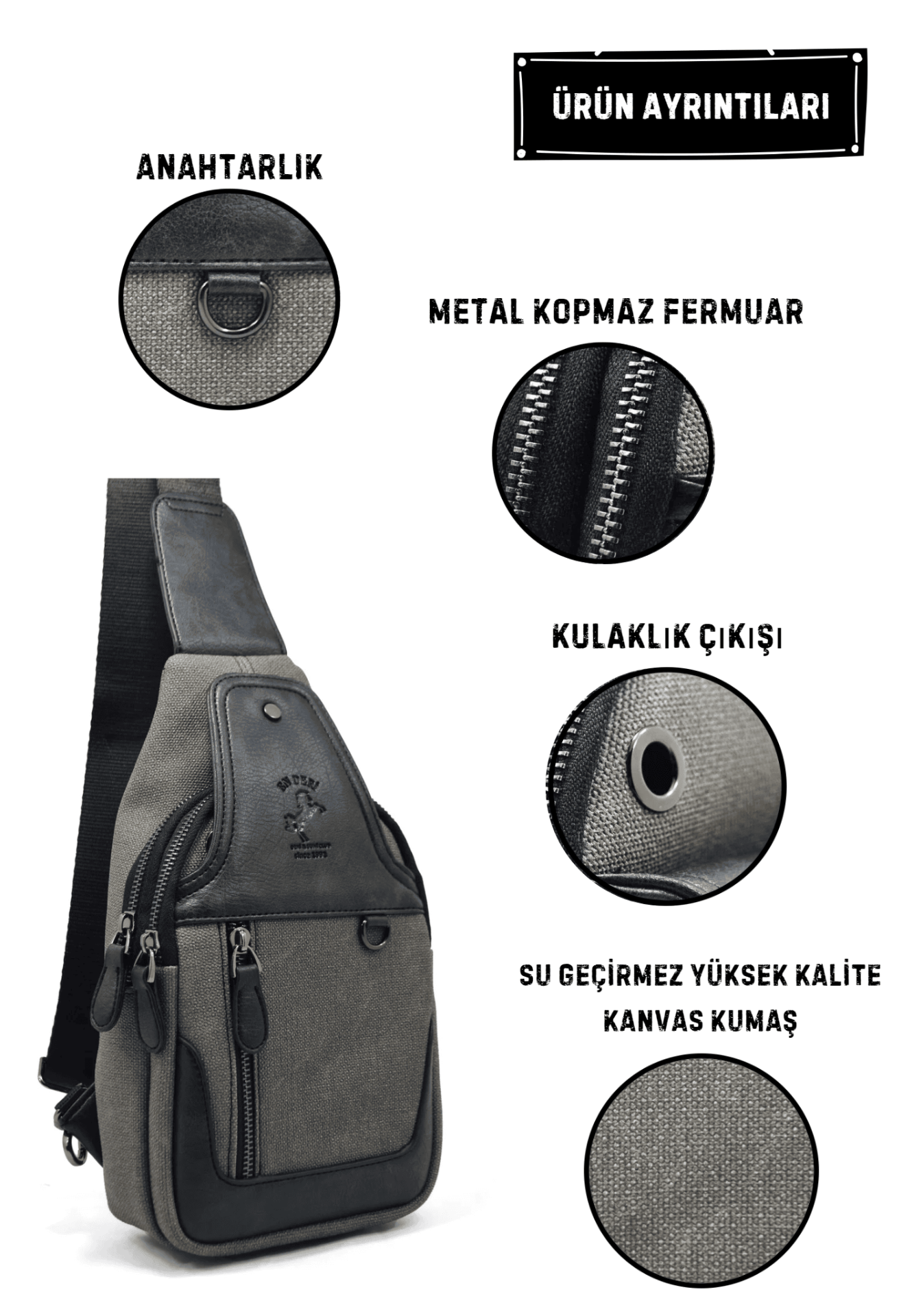 Erkek Kanvas Antrasit Çapraz Askılı Omuz Çantası Kanvas Çanta