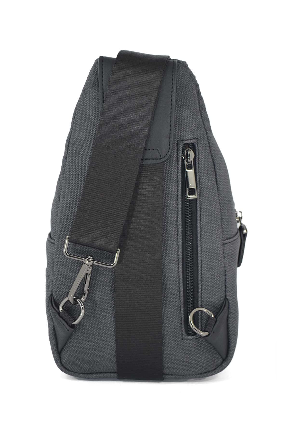 Erkek Kanvas Siyah Çok Bölmeli Günlük Çapraz Askılı Omuz Çantası  7038