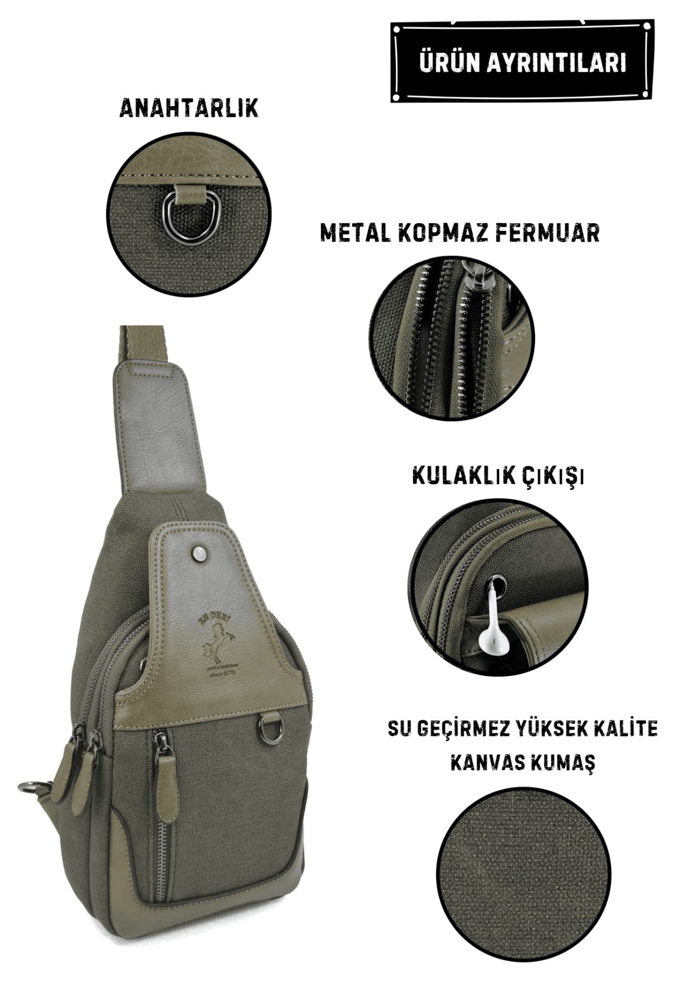 Haki Kanvas Çanta Erkek Omuz Çantası Erkek Çapraz Çanta