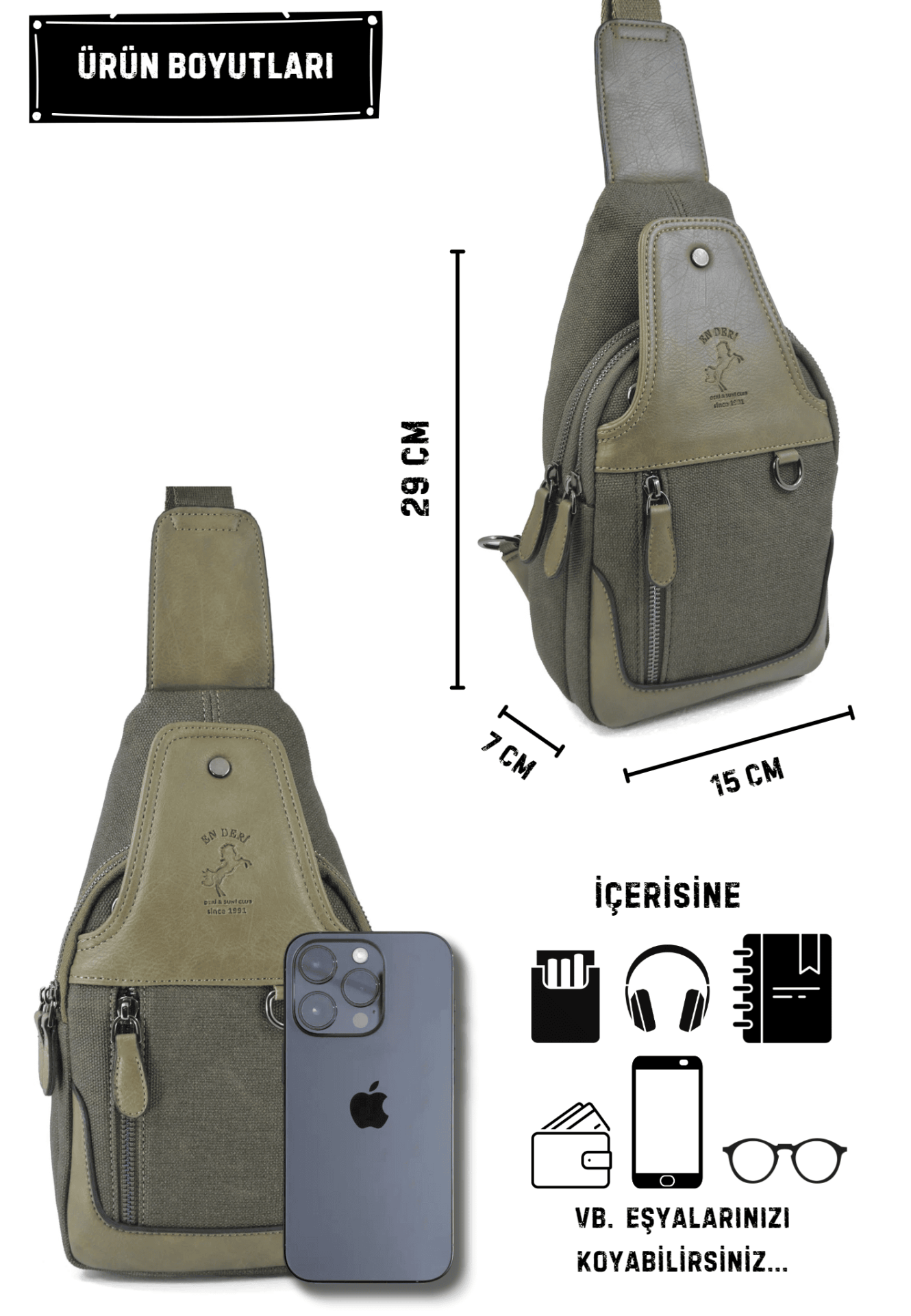 Haki Kanvas Çanta Erkek Omuz Çantası Erkek Çapraz Çanta