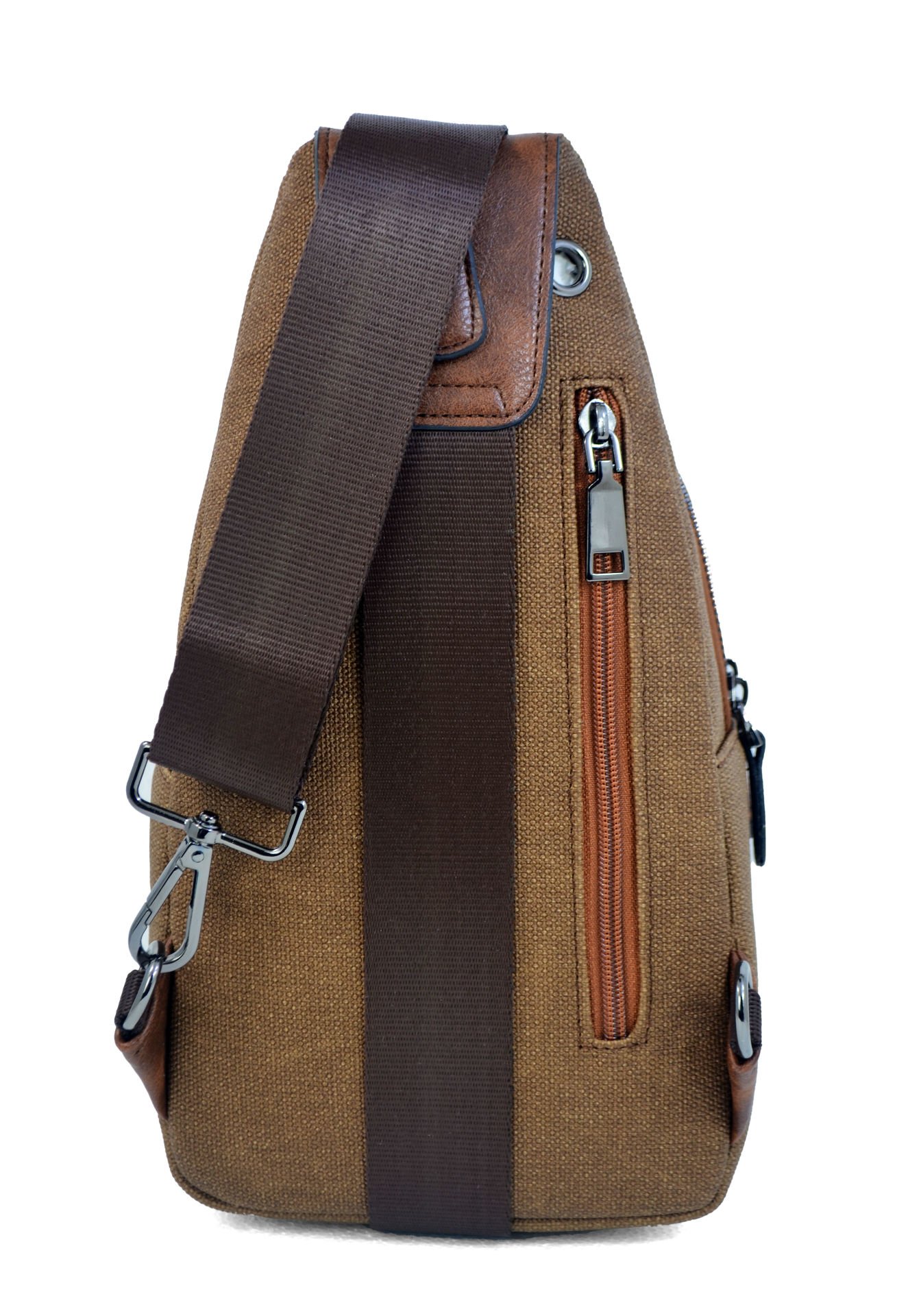 Erkek Çapraz Askılı Kulaklık Çıkışlı Kanvas Göğüs Ve Omuz Çantası 001 taba