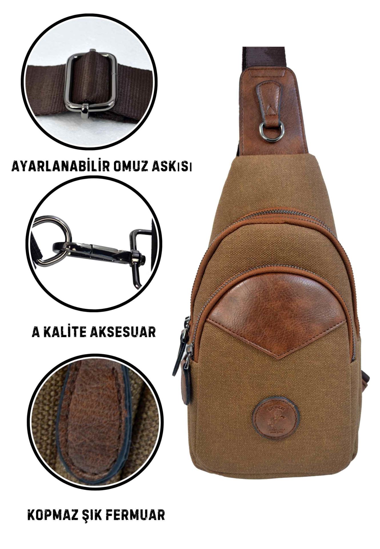 Erkek Çapraz Askılı Kulaklık Çıkışlı Kanvas Göğüs Ve Omuz Çantası 001 taba