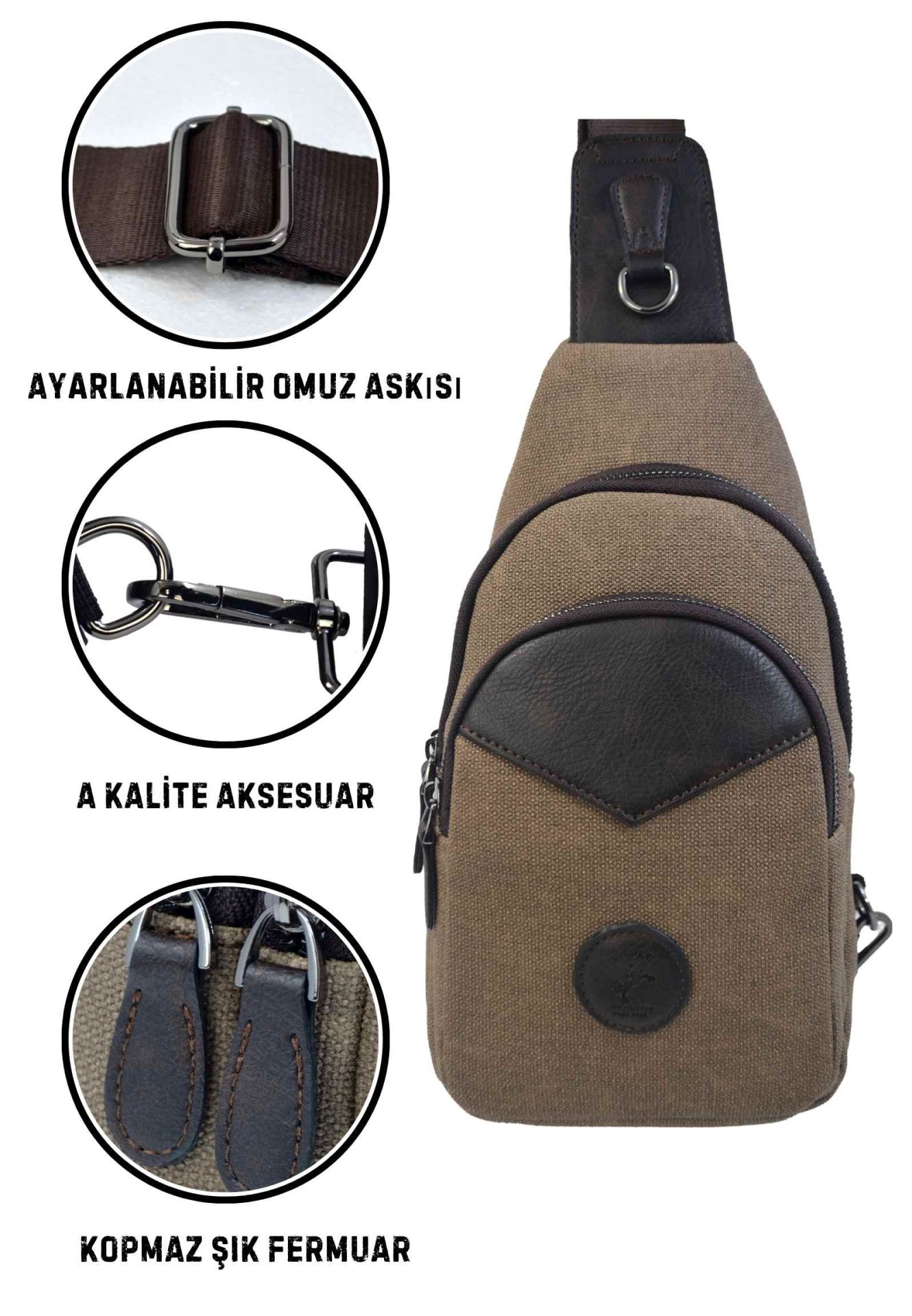 Erkek Çapraz Askılı Kulaklık Çıkışlı Kanvas Göğüs Ve Omuz Çantası 001 kahve kanvas