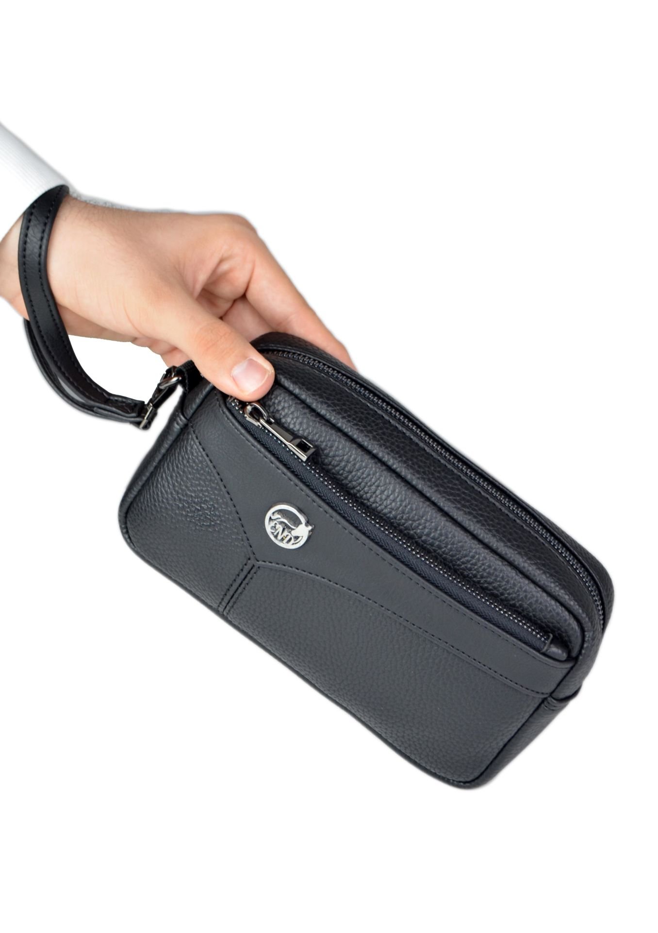 Erkek Siyah El ve Bileklik Kemerli Portföy El Çantası