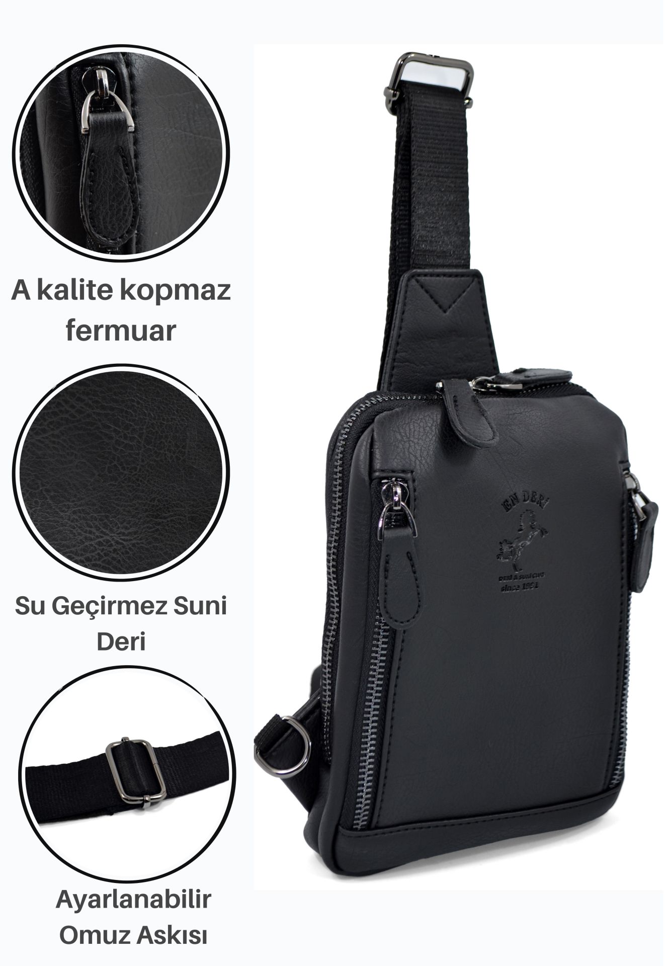 Erkek Siyah Çok Bölmeli Günlük Çapraz Askılı Omuz Çantası Çapraz Çanta 7001