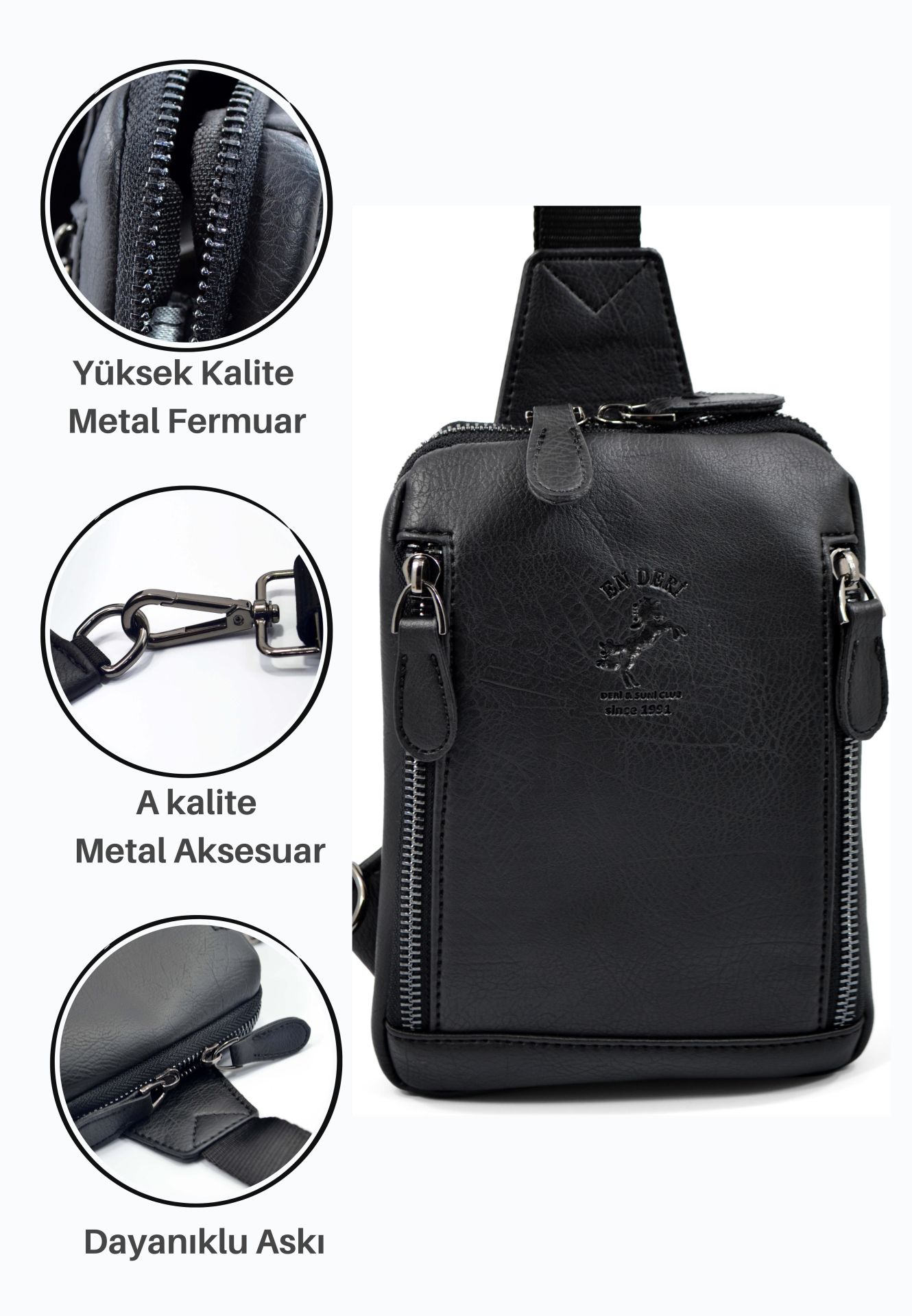 Erkek Siyah Çok Bölmeli Günlük Çapraz Askılı Omuz Çantası Çapraz Çanta 7001