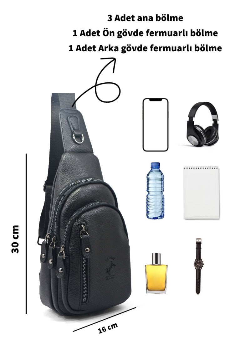 Siyah Erkek Omuz Çantası Şık Çok Bölmeli Erkek Çapraz Çanta