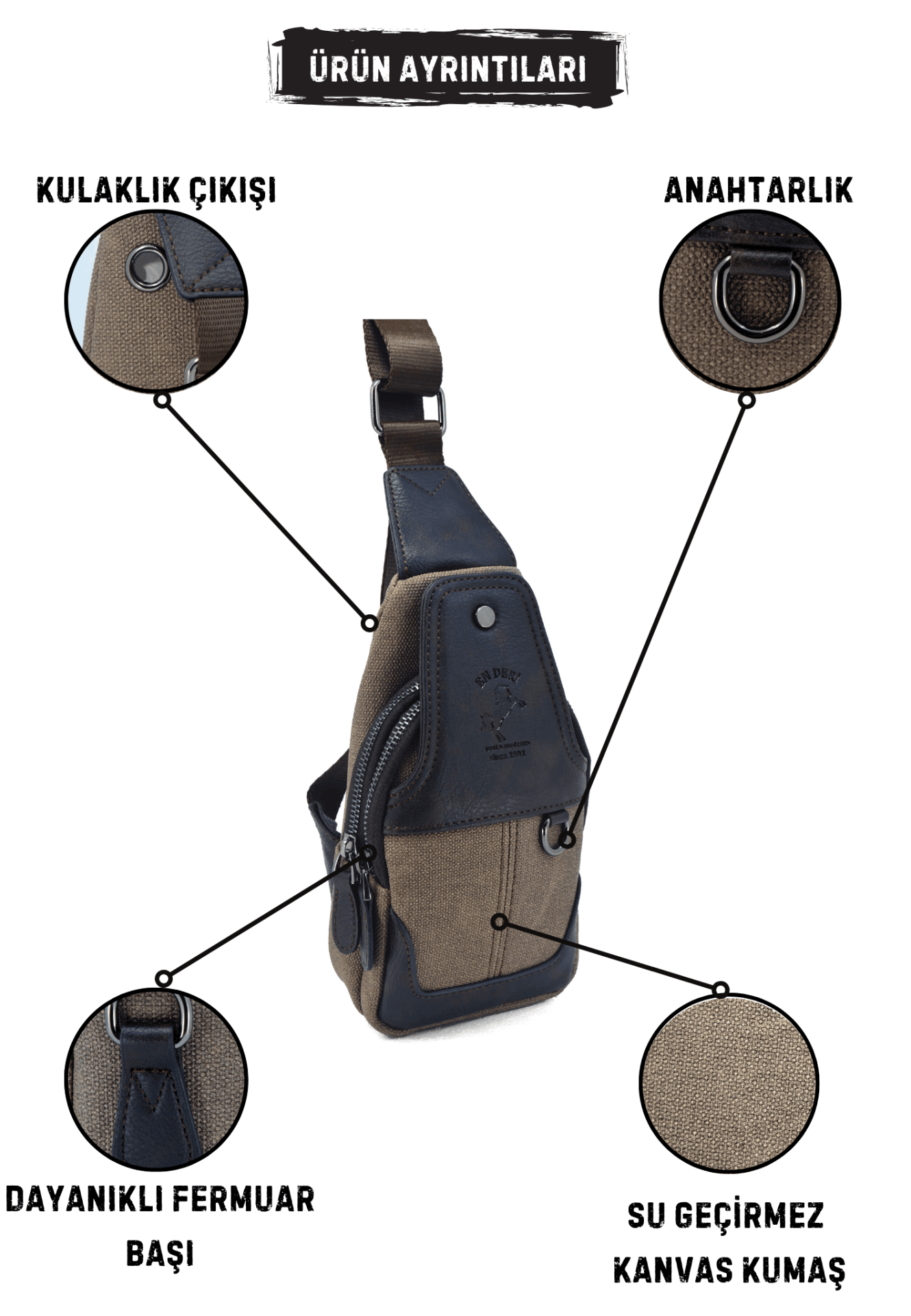Kanvas Kahverengi Günlük Ayarlanabilir Çapraz Askılı Omuz Çantası 7044