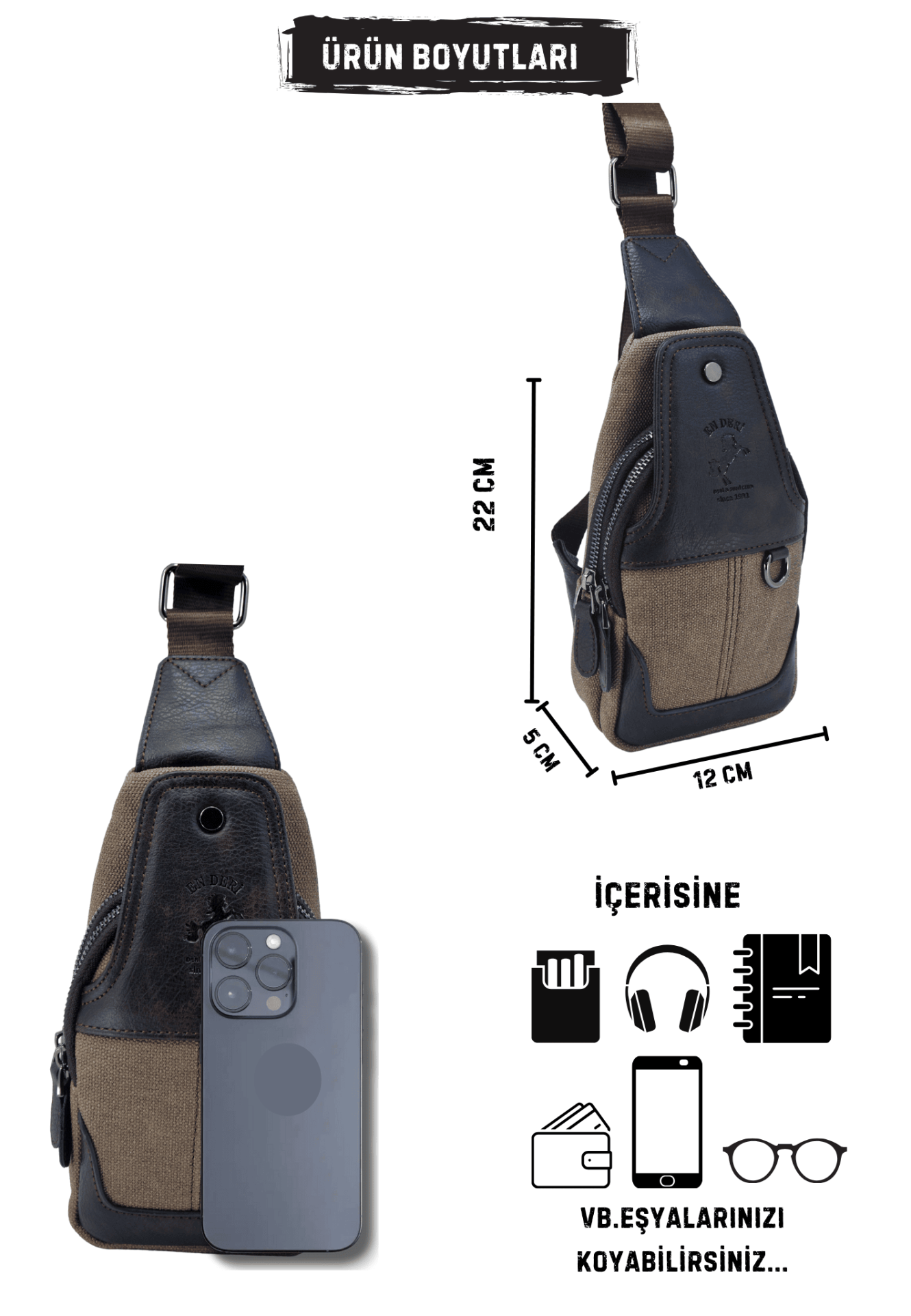 Kanvas Kahverengi Günlük Ayarlanabilir Çapraz Askılı Omuz Çantası 7044