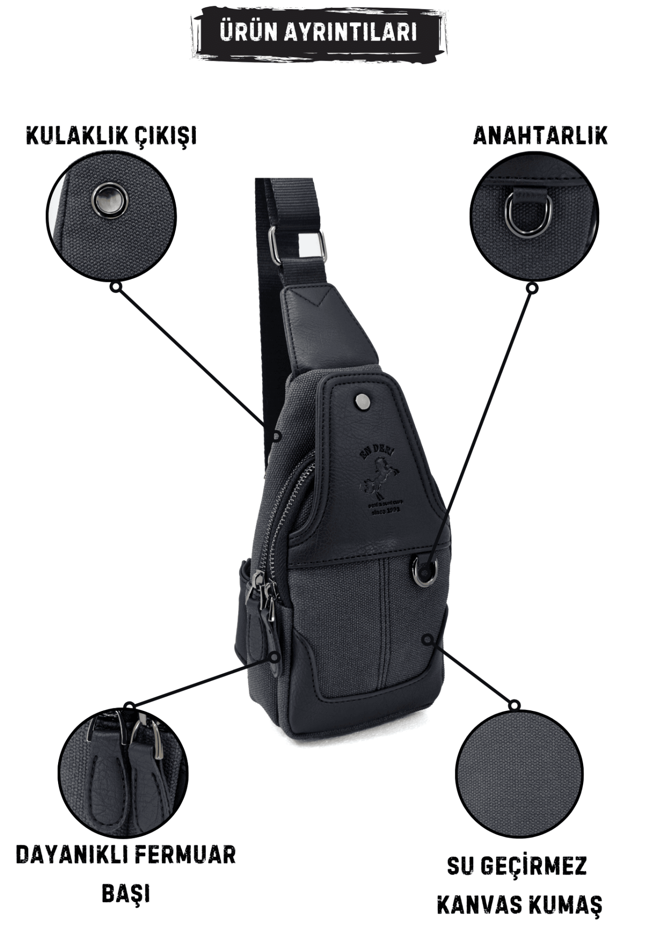 Siyah Kanvas Ayarlanabilir Çapraz Askılı Omuz Çantası 7044