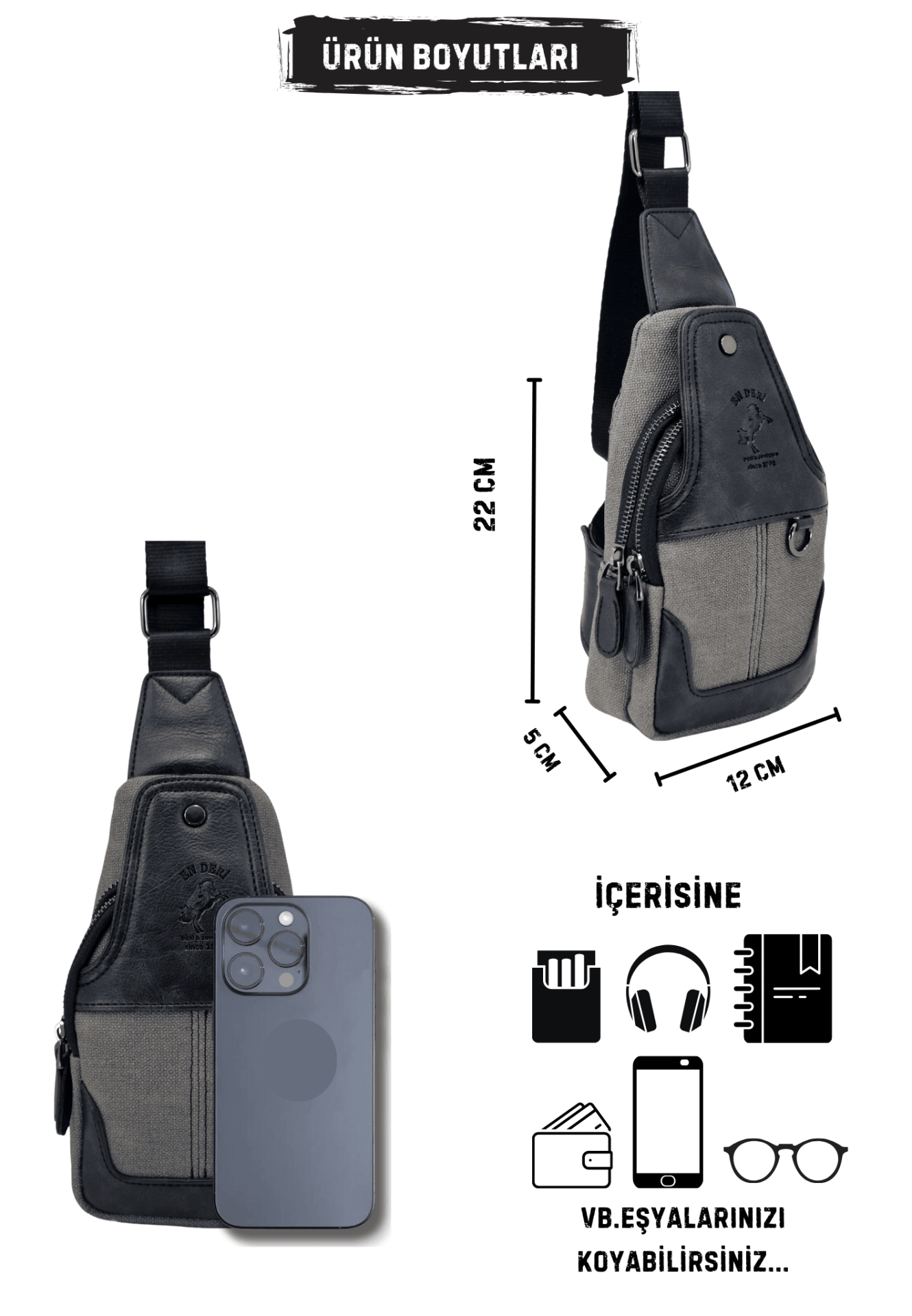 Kanvas Antrasit Ayarlanabilir Çapraz Askılı Omuz Çantası 7044