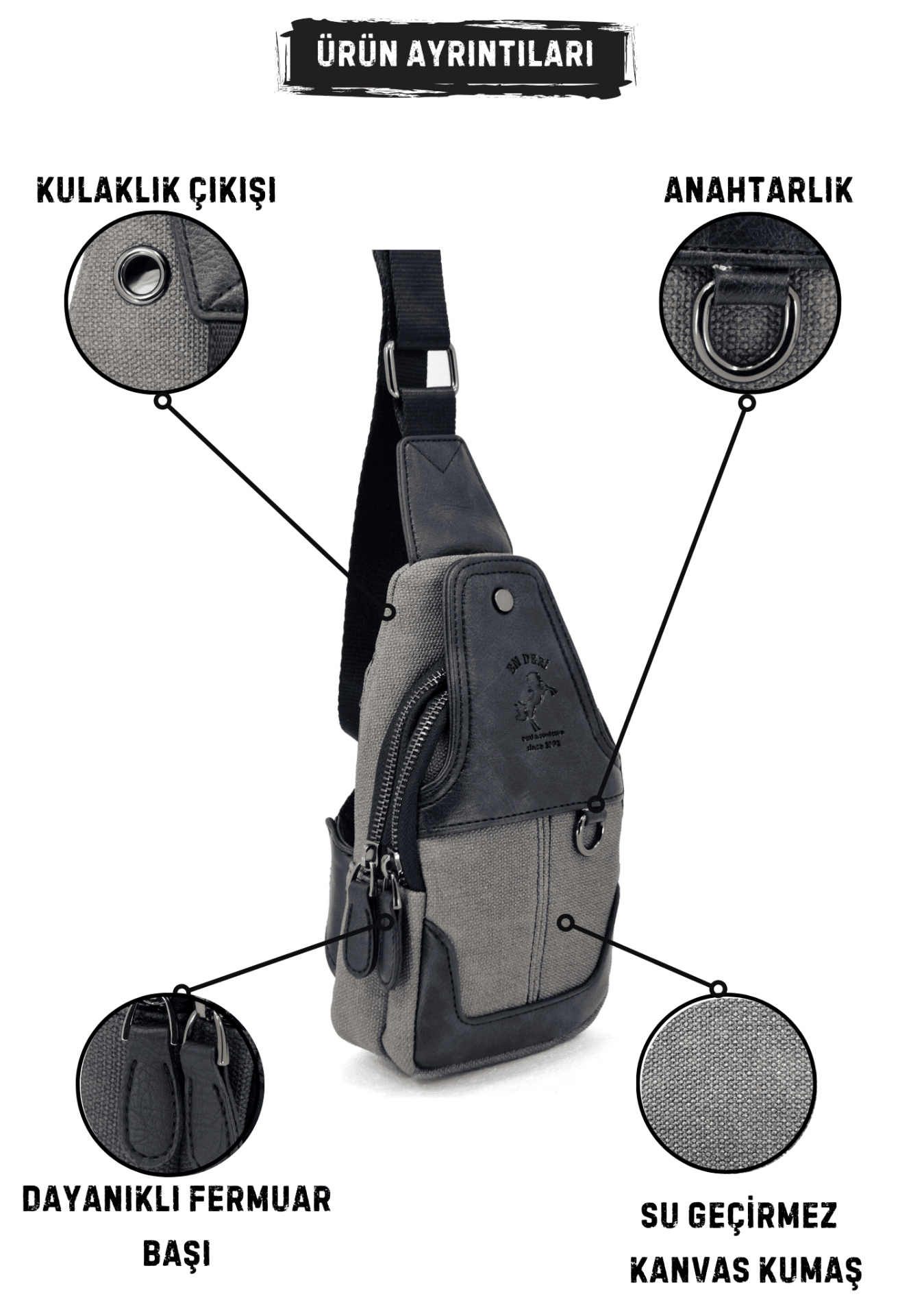 Kanvas Antrasit Ayarlanabilir Çapraz Askılı Omuz Çantası 7044