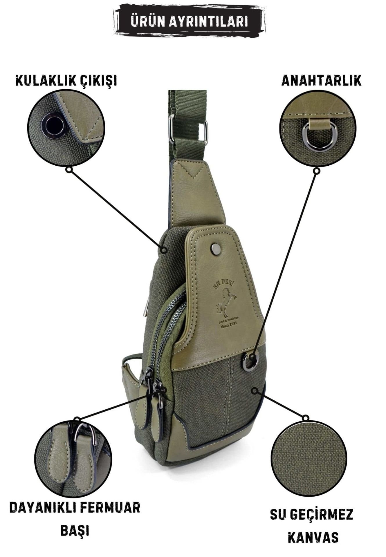 Haki Kanvas Ayarlanabilir Çapraz Askılı Omuz Çantası 7044