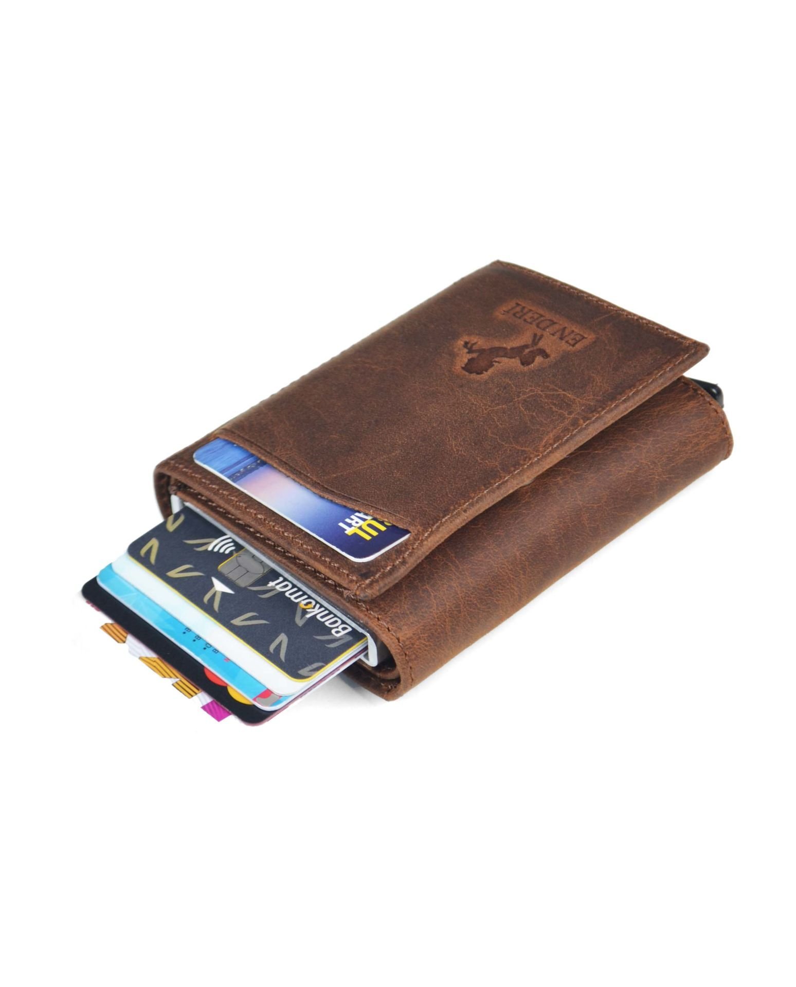 Unisex Taba Renk Hakiki Crazy Deri Mekanizmalı Cüzdan Kartlık