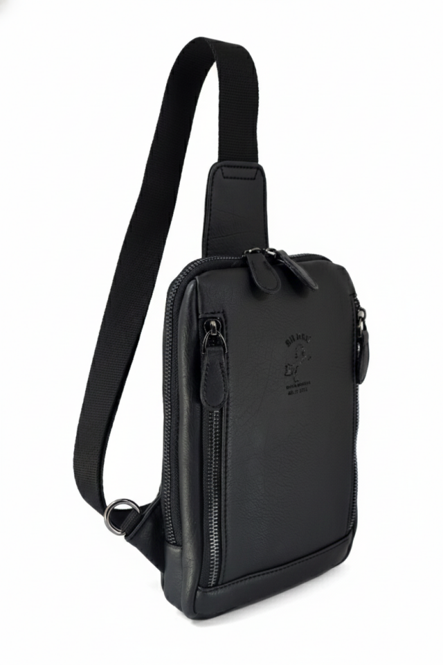 Erkek Siyah Çok Bölmeli Çapraz Askılı Omuz Çantası