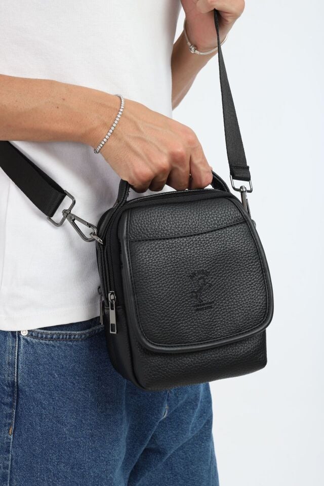 Siyah Erkek El Çantası - Çok Gözlü Organizer Omuz ve Postacı Çantası