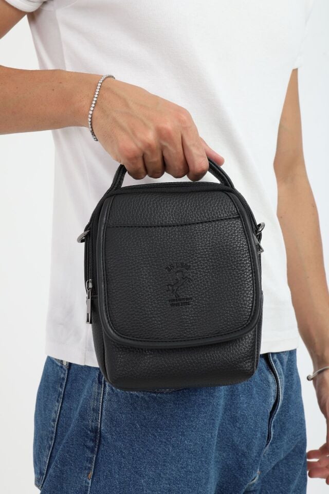 Erkek Siyah Çok Bölmeli Ayarlanabilir Çapraz Askılı El Ve Omuz Çantası