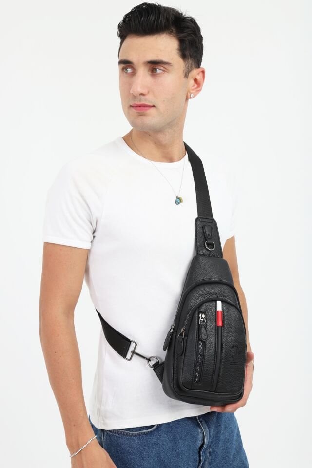 Erkek Siyah Omuz Çantası Çok Bölmeli  Çapraz Çanta