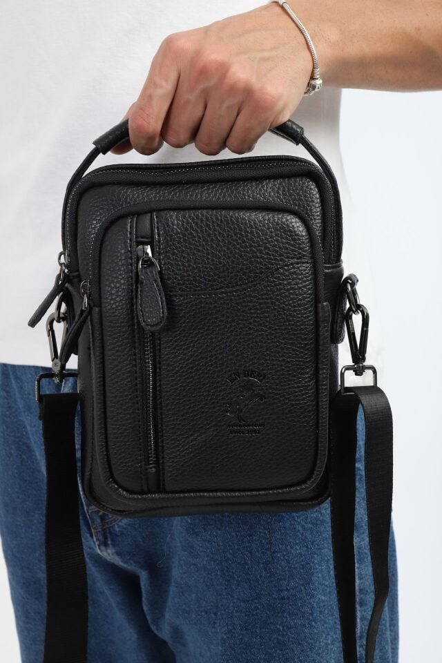 Siyah Erkek El ve Omuz Çantası - Çok Bölmeli Organizer ve Çapraz Askılı Postacı Çanta