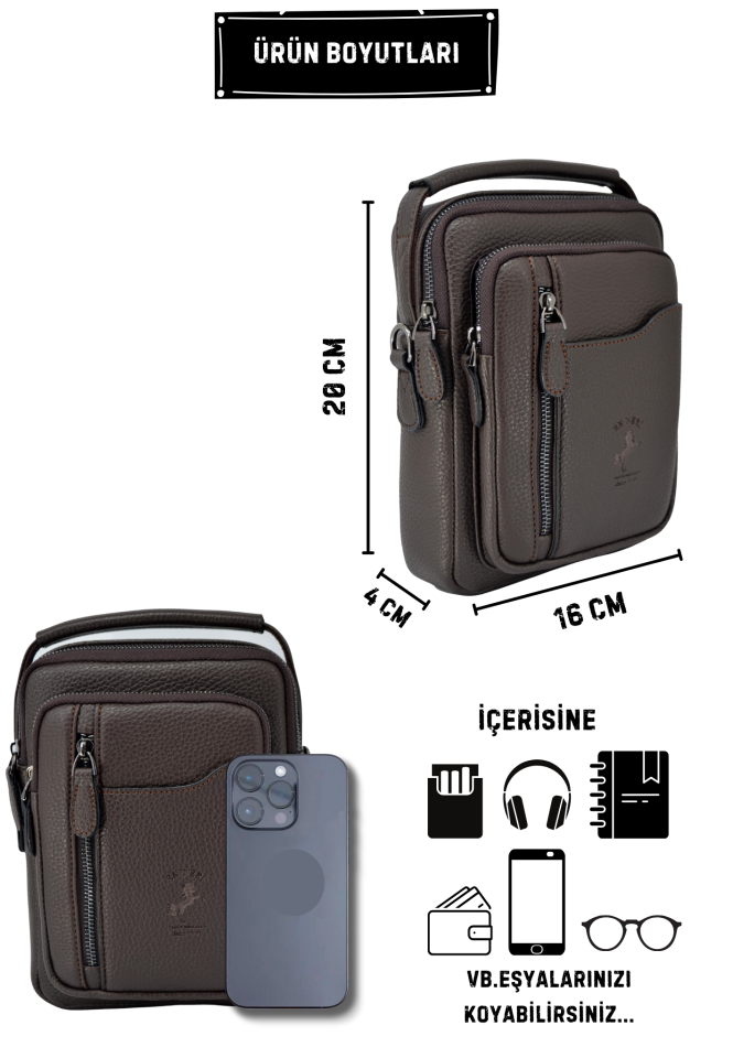 Kahverengi Çapraz Askılı Erkek El Ve Omuz Çantası Erkek El Çantası