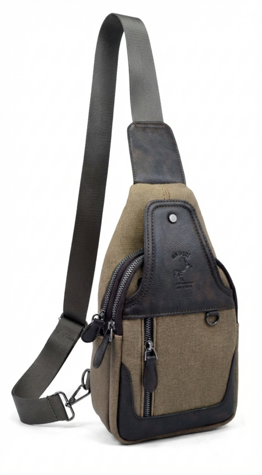 Kahve Kanvas Omuz Çantası - Mıknatıslı Bölmeli Askılı Çapraz Çanta