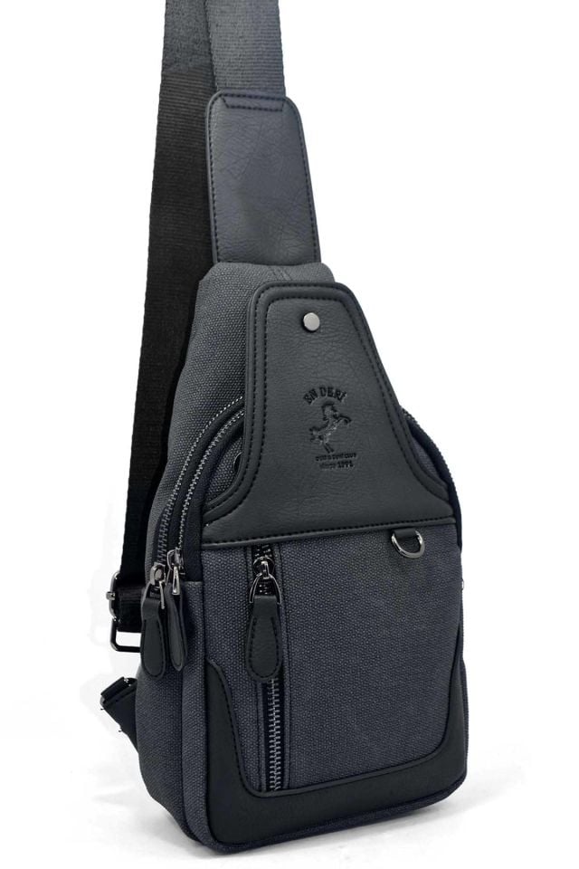 Erkek Kanvas Siyah Çok Bölmeli Günlük Çapraz Askılı Omuz Çantası  7038