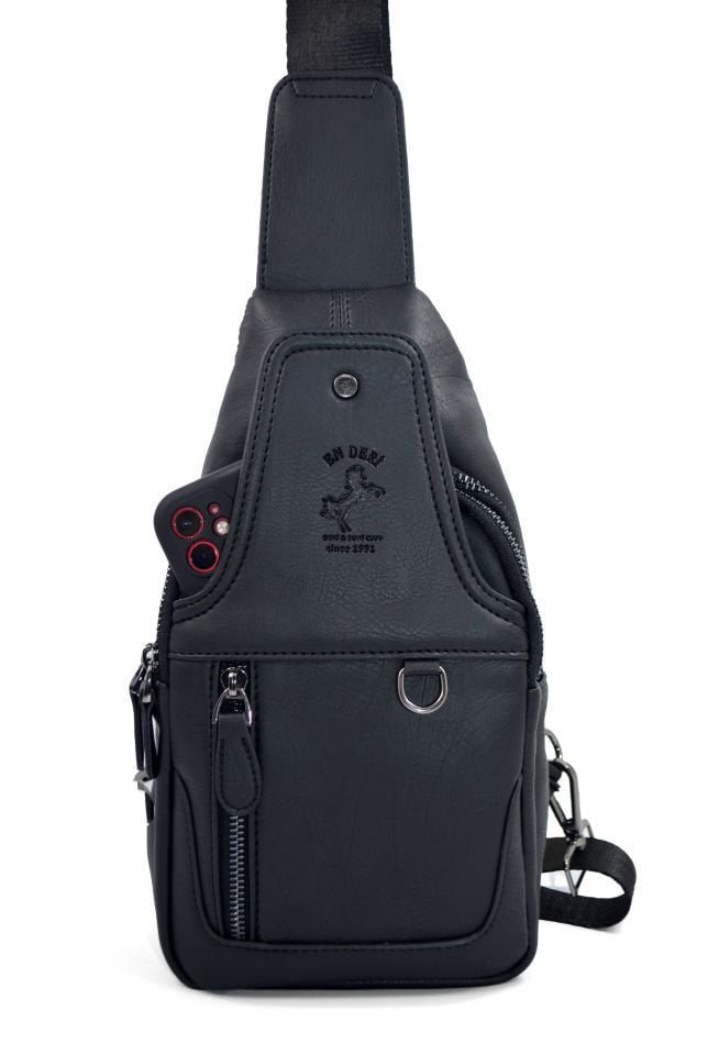 Erkek Siyah Suya Dayanıklı Çok Bölmeli Omuz Çantası Çapraz Çanta 7038