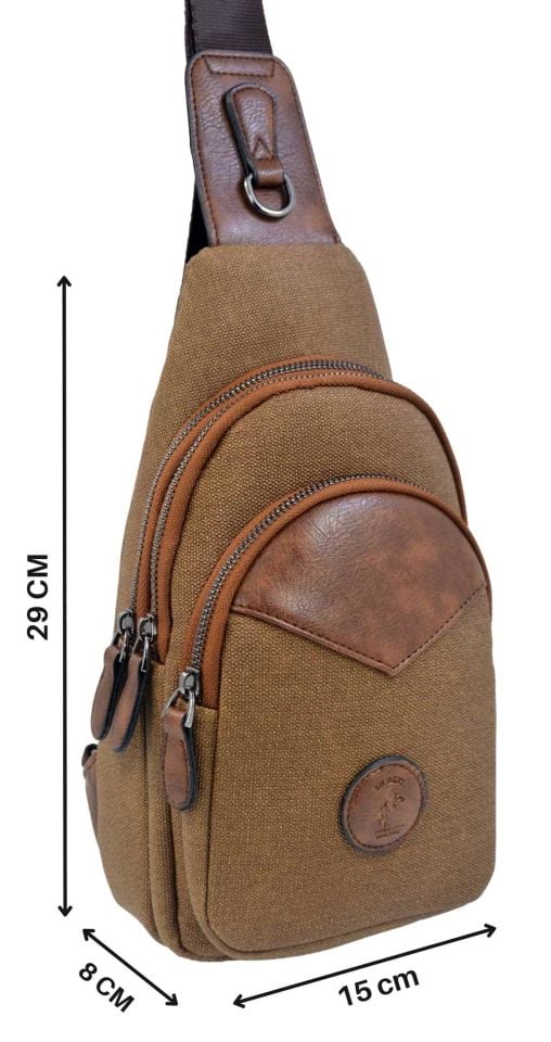 Erkek Çapraz Askılı Kulaklık Çıkışlı Kanvas Göğüs Ve Omuz Çantası 001 taba