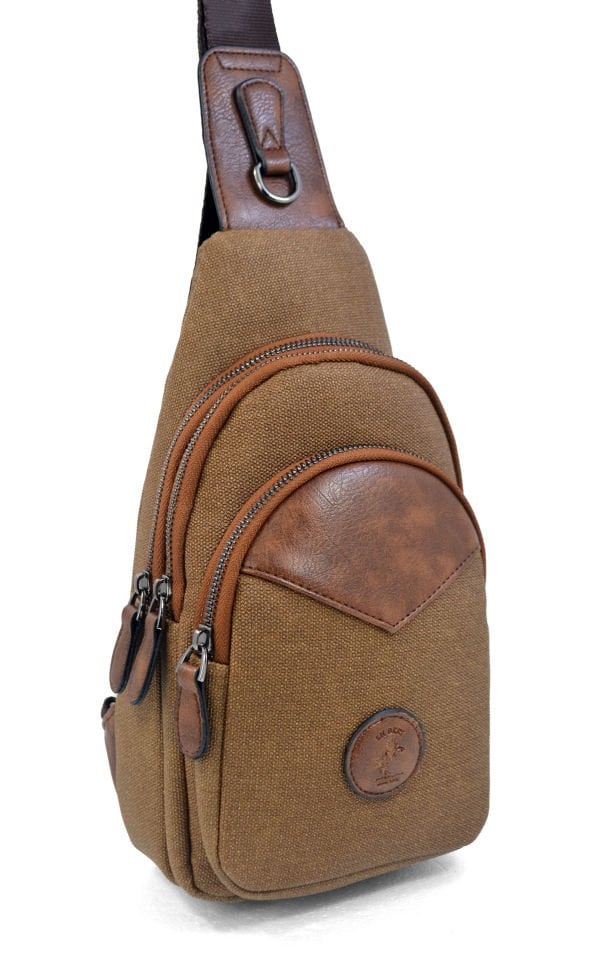 Erkek Çapraz Askılı Kulaklık Çıkışlı Kanvas Göğüs Ve Omuz Çantası 001 taba