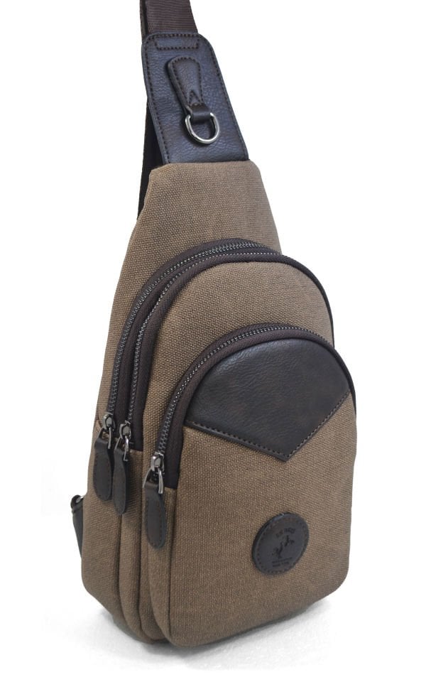 Erkek Çapraz Askılı Kulaklık Çıkışlı Kanvas Göğüs Ve Omuz Çantası 001 kahve kanvas
