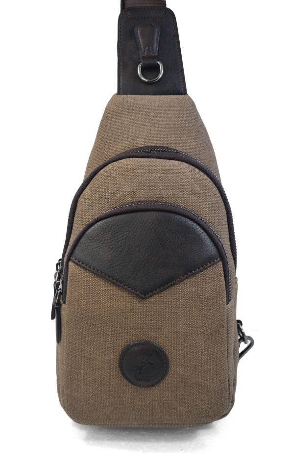 Erkek Çapraz Askılı Kulaklık Çıkışlı Kanvas Göğüs Ve Omuz Çantası 001 kahve kanvas