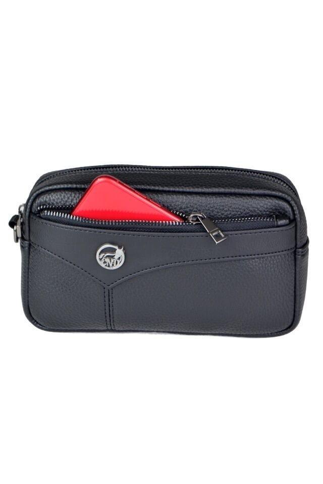 Erkek Siyah El Çantası - Kartlıklı Bileklikli Clutch Portföy Çanta