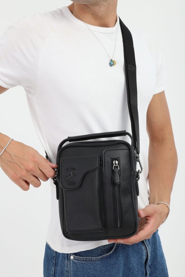 Siyah Çapraz Askılı El Çantası - Erkek Omuz Çantası Postacı Çanta