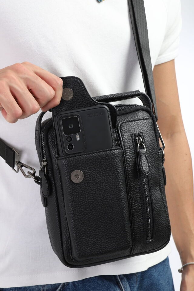 Siyah Çapraz Askılı El Çantası - Erkek Omuz Çantası Postacı Çanta