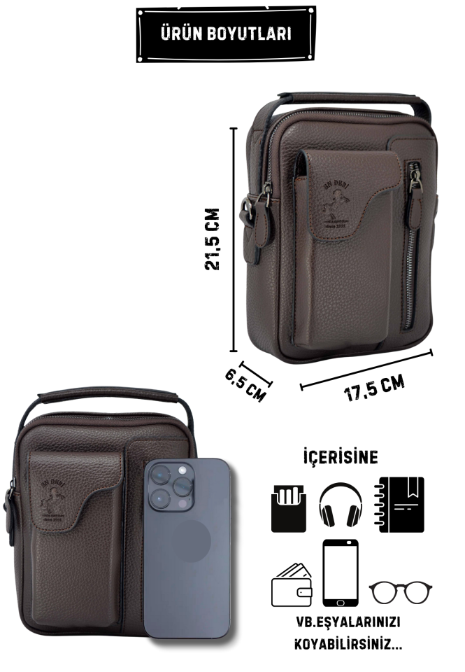 Kahverengi Çapraz Askılı El Çantası - Erkek Omuz Çantası Postacı Çanta