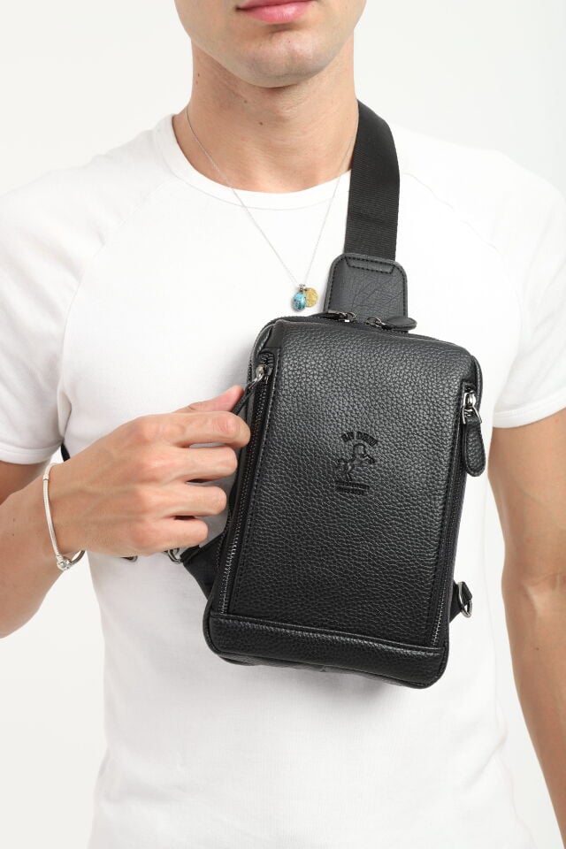 Siyah Şık Erkek Çapraz Çanta - Ayarlanabilir Askılı Omuz Çantası