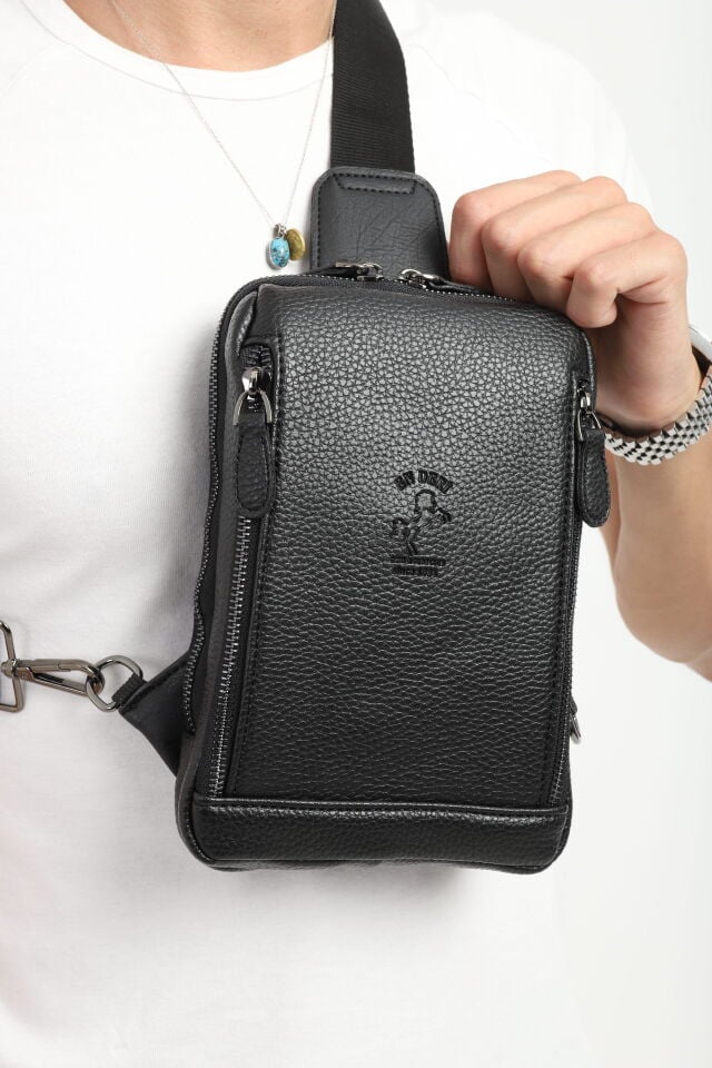 Siyah Şık Erkek Çapraz Çanta - Ayarlanabilir Askılı Omuz Çantası