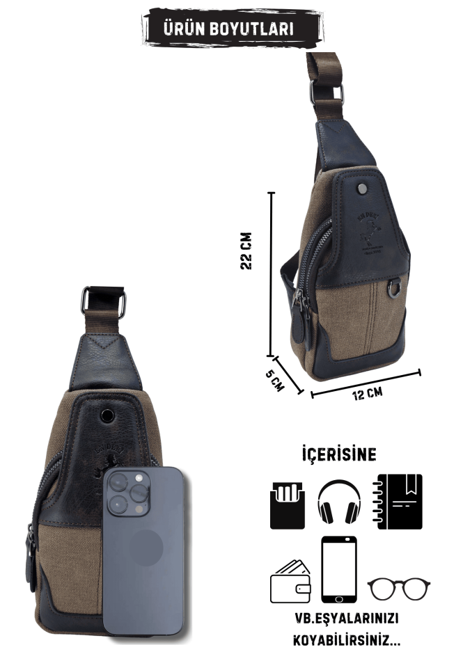 Kanvas Kahverengi Günlük Ayarlanabilir Çapraz Askılı Omuz Çantası 7044