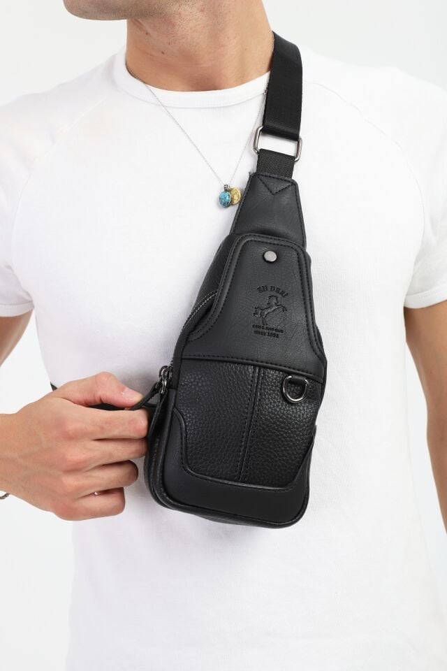 Siyah Çapraz Çanta - Mıknatıslı Çok Bölmeli Küçük Askılı Omuz Çantası