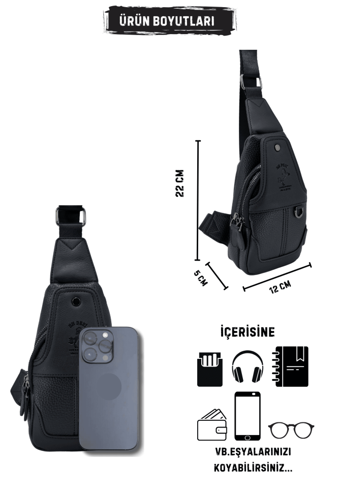 Siyah Günlük Ayarlanabilir Çapraz Askılı Omuz Çantası 7044