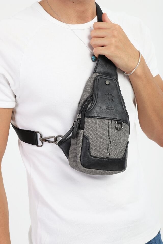 Antrasit Kanvas Omuz Çantası - Mıknatıslı Bölmeli Küçük Askılı Çapraz Çanta