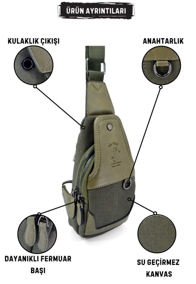 Haki Kanvas Ayarlanabilir Çapraz Askılı Omuz Çantası 7044