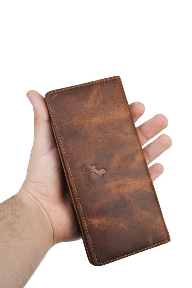 Telefon Bölmeli Cüzdan Mıknatıslı Ve El Bantlı Büyük Cüzdan Hakiki Deri Cüzdan