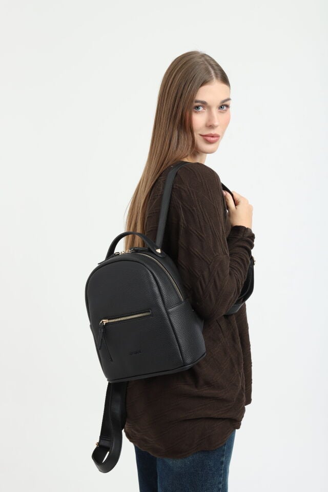 Siyah Kadın Sırt Çantası Ayarlanabilir Askılı Lüks Şık Kadın Sırt Çantası