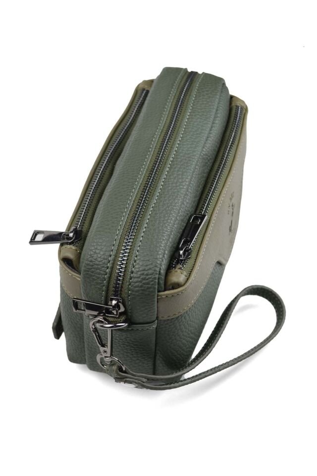 Haki Erkek Çapraz Çanta - Bileklikli El ve Portföy Omuz Çantası